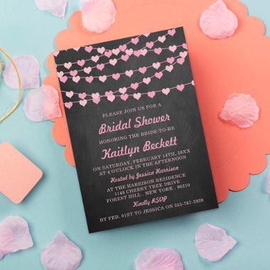 Chalkboard String Love Heart Bridal Shower Invitations