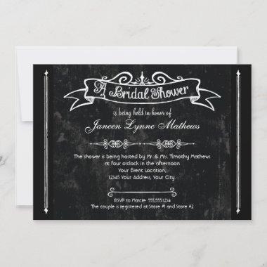 Chalkboard Style Rustic Swirl Bridal Shower Invitations