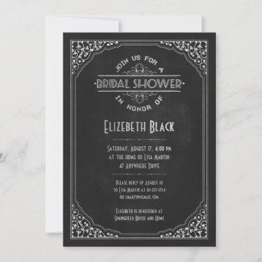 Chalkboard Style Vintage Frame Bridal Shower Invitations