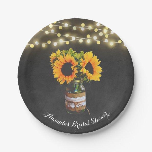 Chalkboard Sunflower Mason Jar Bridal Shower Paper Plates