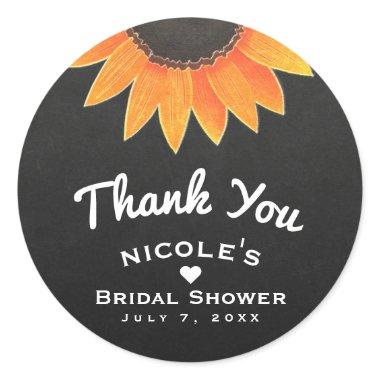 Chalkboard Sunflower Rustic Country Bridal Shower Classic Round Sticker