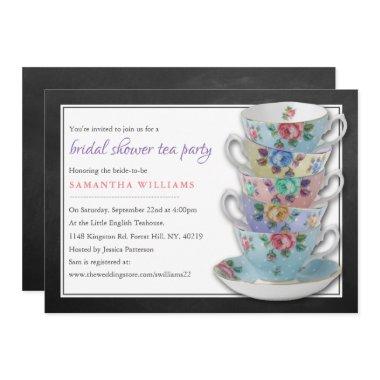 Chalkboard Teacups Bridal Shower Tea Party Invitations