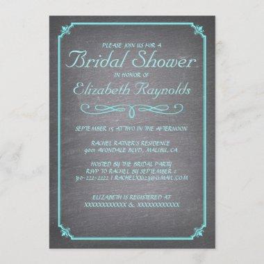 Chalkboard Teal & Silver Bridal Shower Invitations