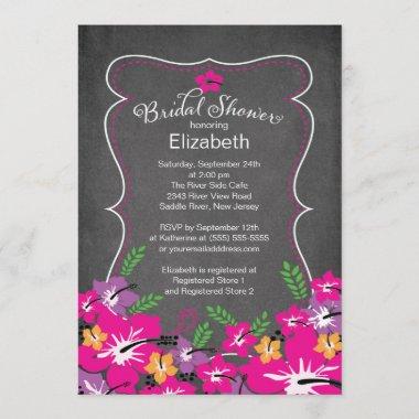 Chalkboard Tropical Hibiscus Flowers Bridal Shower Invitations