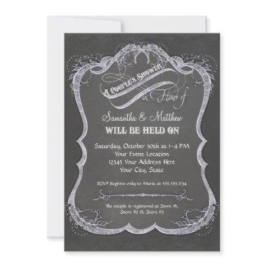 Chalkboard Typographic Leaf Swirl Rustic Wedding