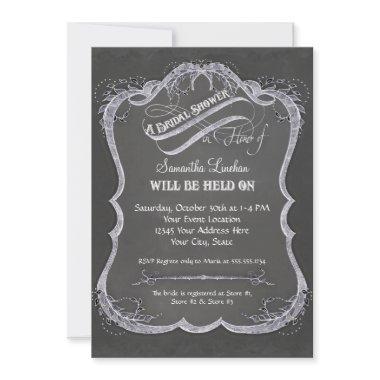 Chalkboard Typographic Leaf Swirl Rustic Wedding Invitations