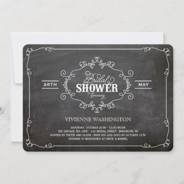 Chalkboard Vintage Chic Flourish Bridal Shower Invitations