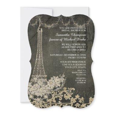 Chalkboard Vintage Paris Parisian Bridal Shower Invitations