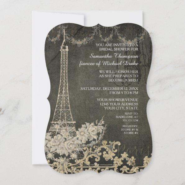 Chalkboard Vintage Paris Parisian Bridal Shower Invitations