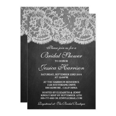 Chalkboard & Vintage White Lace Bridal Shower Invitations