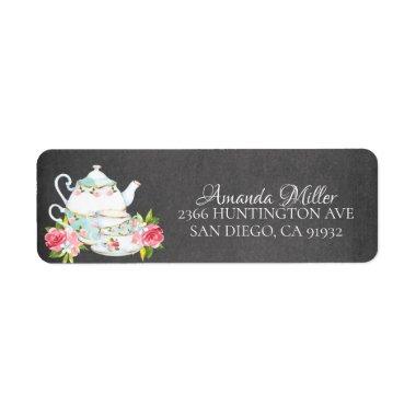 Chalkboard Watercolor Floral Tea Bridal Shower Label