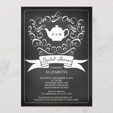 Chalkboard Watercolor Tea Bridal Shower Invitations