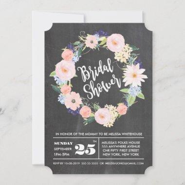 Chalkboard Watercolor Wreath Bridal Shower Invite