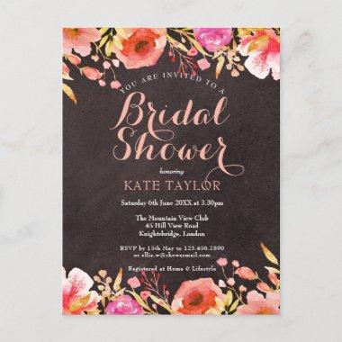 Chalkboard Watercolour Floral Bridal Shower Announcement PostInvitations