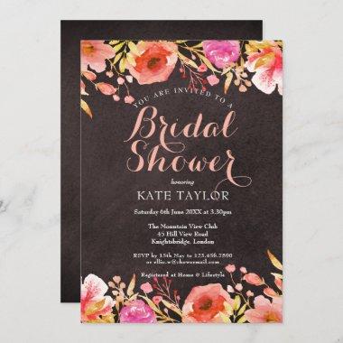 Chalkboard Watercolour Floral Bridal Shower Invitations