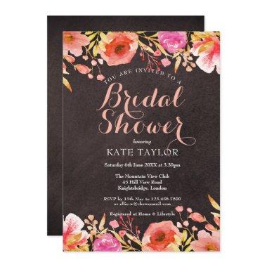 Chalkboard Watercolour Floral Bridal Shower Invitations