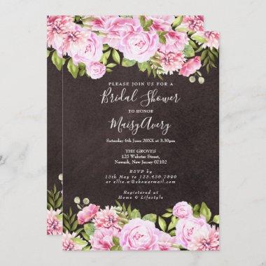 Chalkboard Watercolour Floral Bridal Shower Invitations