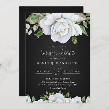 Chalkboard White roses bridal shower Invitations