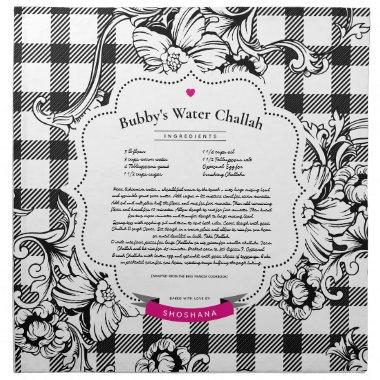 Challah Dough Cover Plaid Floral. Your Own Recipe Cloth Napkin