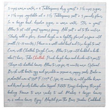 Challah Dough Cover. Recipe Series Lined Cloth Napkin