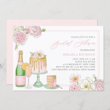 Champagne and Drip Cake Floral Bridal Shower Invitations