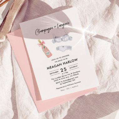 Champagne and Lingerie Bridal Shower Invitations