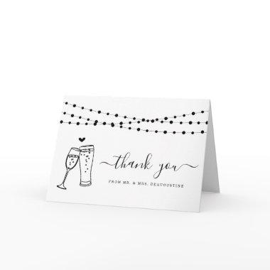 Champagne & Beer Toast & String Lights Thank You Invitations