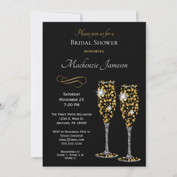 Champagne Black Bridal Shower Invitations