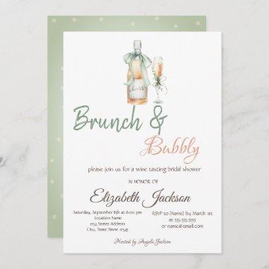 Champagne Bottle Glass Dots Bridal Shower  Invitations