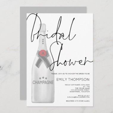 Champagne Bottle Stylish Script Bridal Shower Invitations