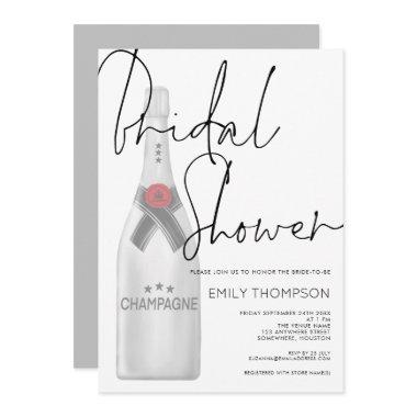 Champagne Bottle Stylish Script Bridal Shower Invitations