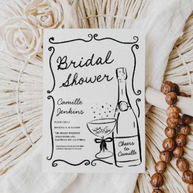Champagne Bridal Shower Hand Drawn Invitations