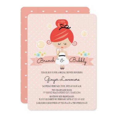 Champagne Bridal Shower Invitations Redhead