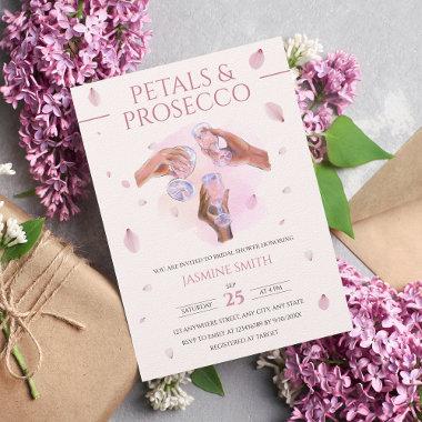 Champagne Bridal Shower Petals and Prosecco Pink Invitations