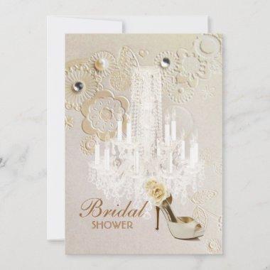 champagne chandelier paris bridal shower tea party Invitations