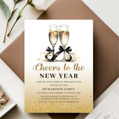 Champagne Cheers to the New Year Party Invitations