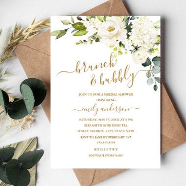 Champagne Floral Brunch And Bubbly Bridal Shower Invitations