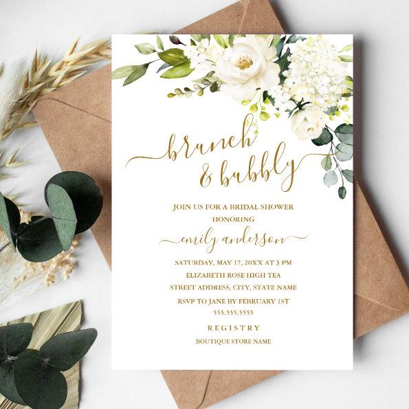 Champagne Floral Brunch And Bubbly Bridal Shower Invitations