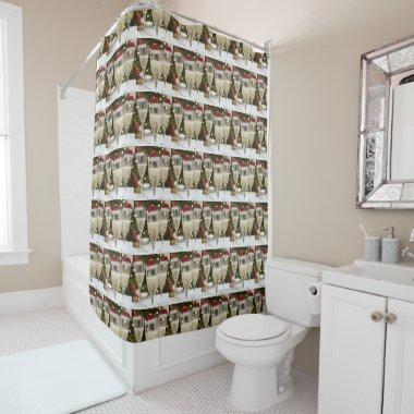 "CHAMPAGNE GALORE CHRISTMAS" SHOWER CURTAIN