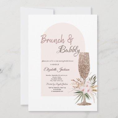 Champagne Glass Boho Flowers Brunch & Bubbly Invitations