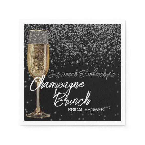 Champagne Glass Brunch  Gold Bokeh Napkins