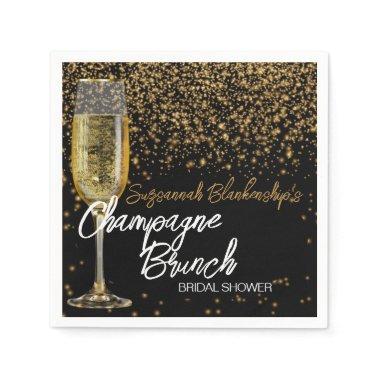 Champagne Glass Brunch  Gold Bokeh Napkins