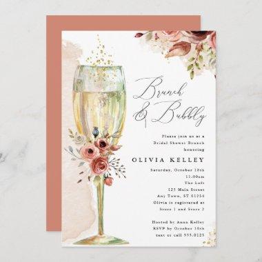 Champagne Glass Brunch & Bubbly Boho Bridal Shower Invitations