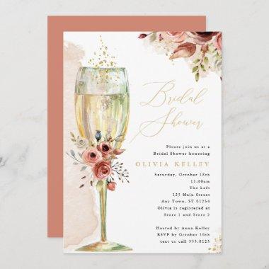 Champagne Glass Rust and Gold Bridal Shower Invitations