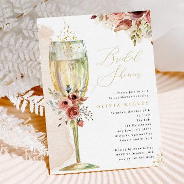 Champagne Glass Rust and Gold Bridal Shower Invitations