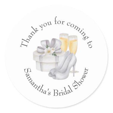 Champagne Glasses Brides Shoes Bridal Shower Favor Classic Round Sticker