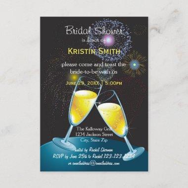 Champagne Glasses Fireworks - 3x5 Bridal Shower Invitations