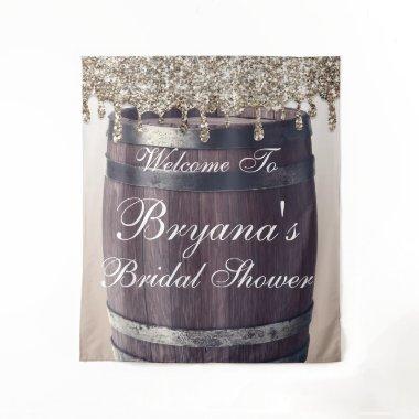 Champagne Glitter Drip Rustic Glam Bridal Shower Tapestry