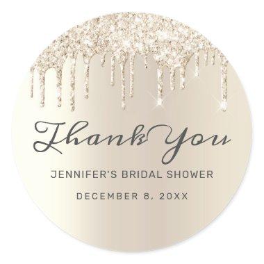 Champagne Glitter Drips Bridal Shower Thank You Classic Round Sticker