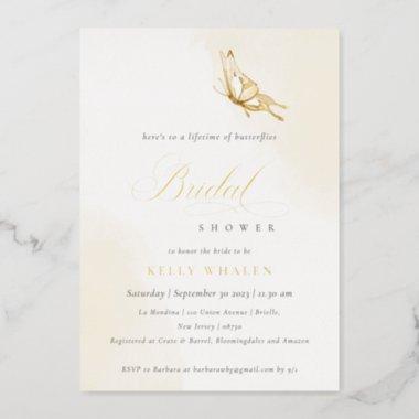 Champagne Gold Watercolor Butterfly Bridal Shower Foil Invitations